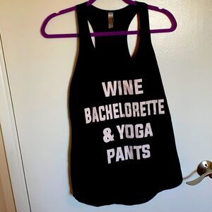 Wine Bachelorette & yoga pants tank, black- Size Large